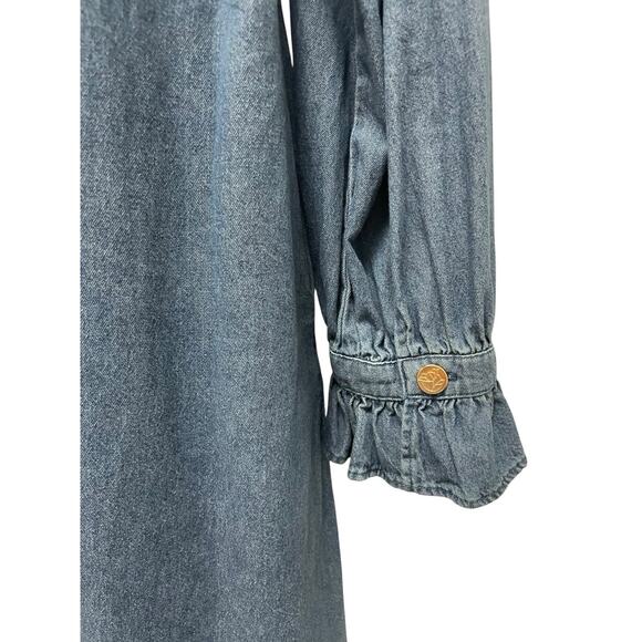 Draper James RSVP Denim Dress Womens Size Medium Blue Jean Sheath Mini Ruffle - Picture 4 of 8